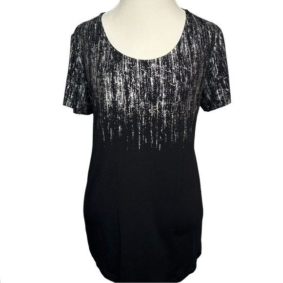 MACY'S JM COLLECTION Blouse Short sleeves Black Silver accents Pullover Like new - Picture 1 of 6